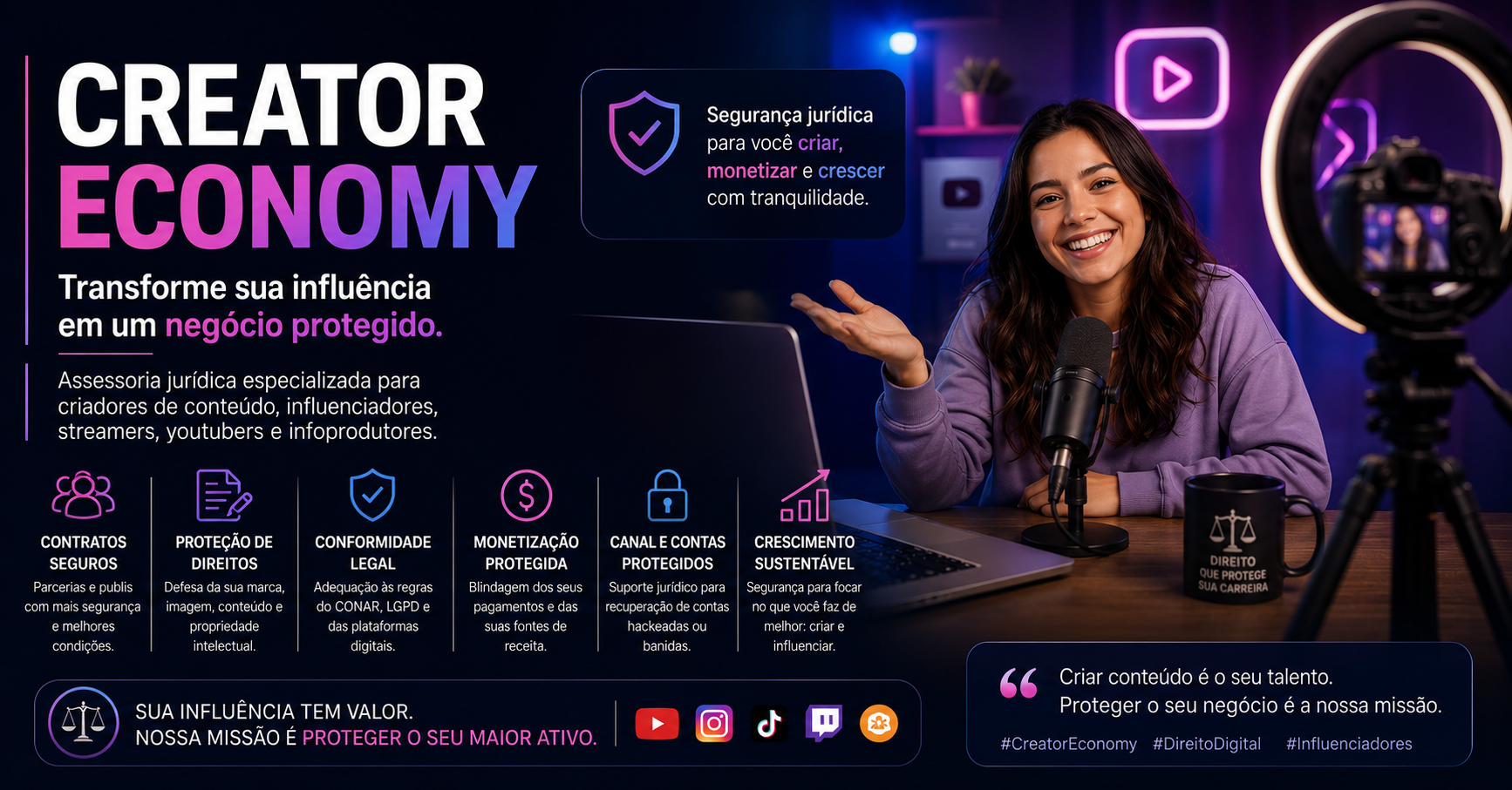 Capa: Creator Economy: Como Influenciadores e Criadores de Conteúdo Podem Proteger seu Negócio com Segurança Jurídica