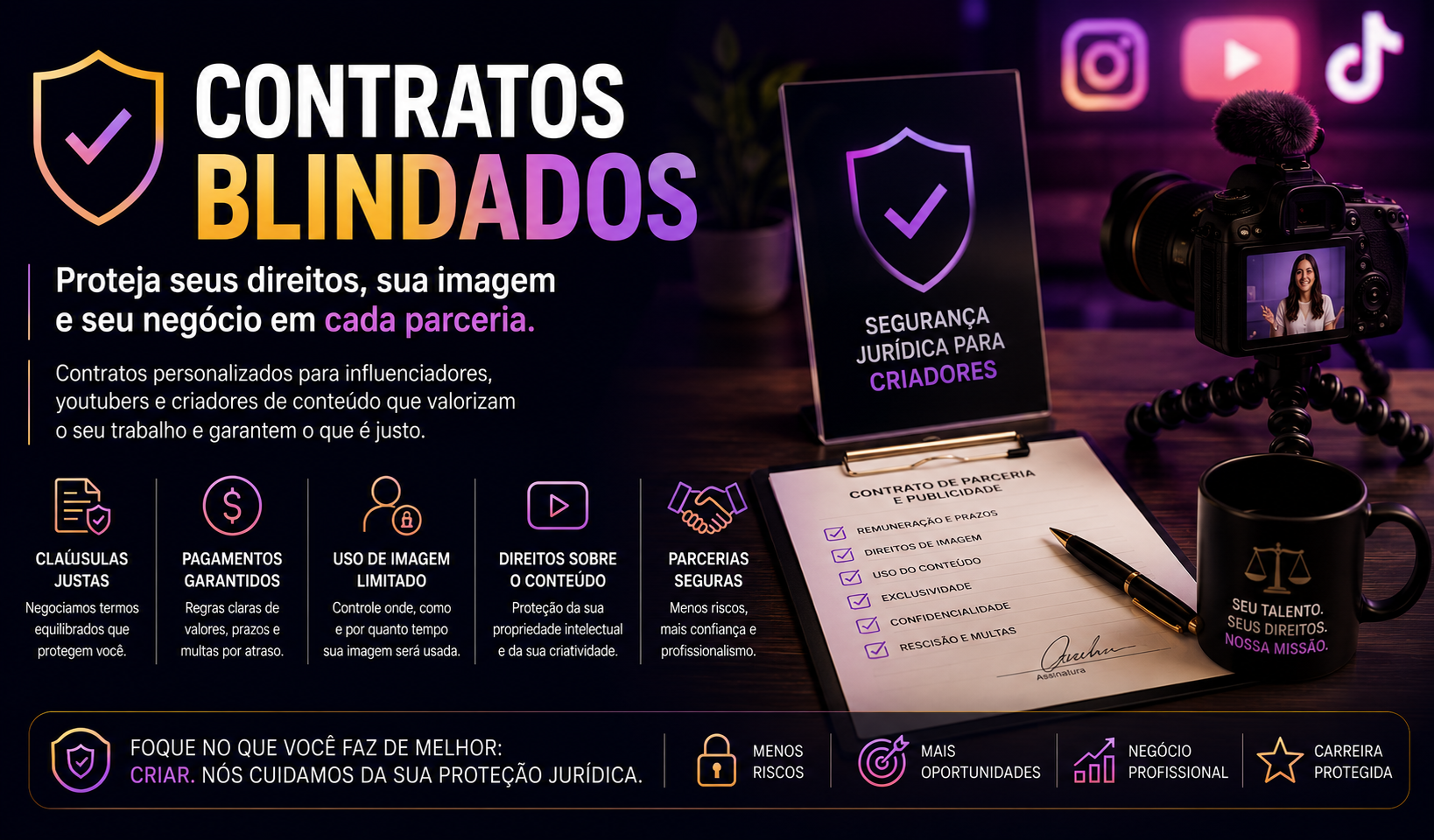 Capa: Contratos Blindados para Influenciadores: Como Proteger seus Direitos em Publicidade, Parcerias e Monetização